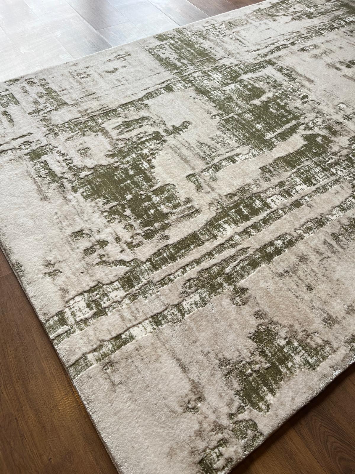 Olive Green Abstract Wool Rug – Contemporary Area Carpet 160x230cm