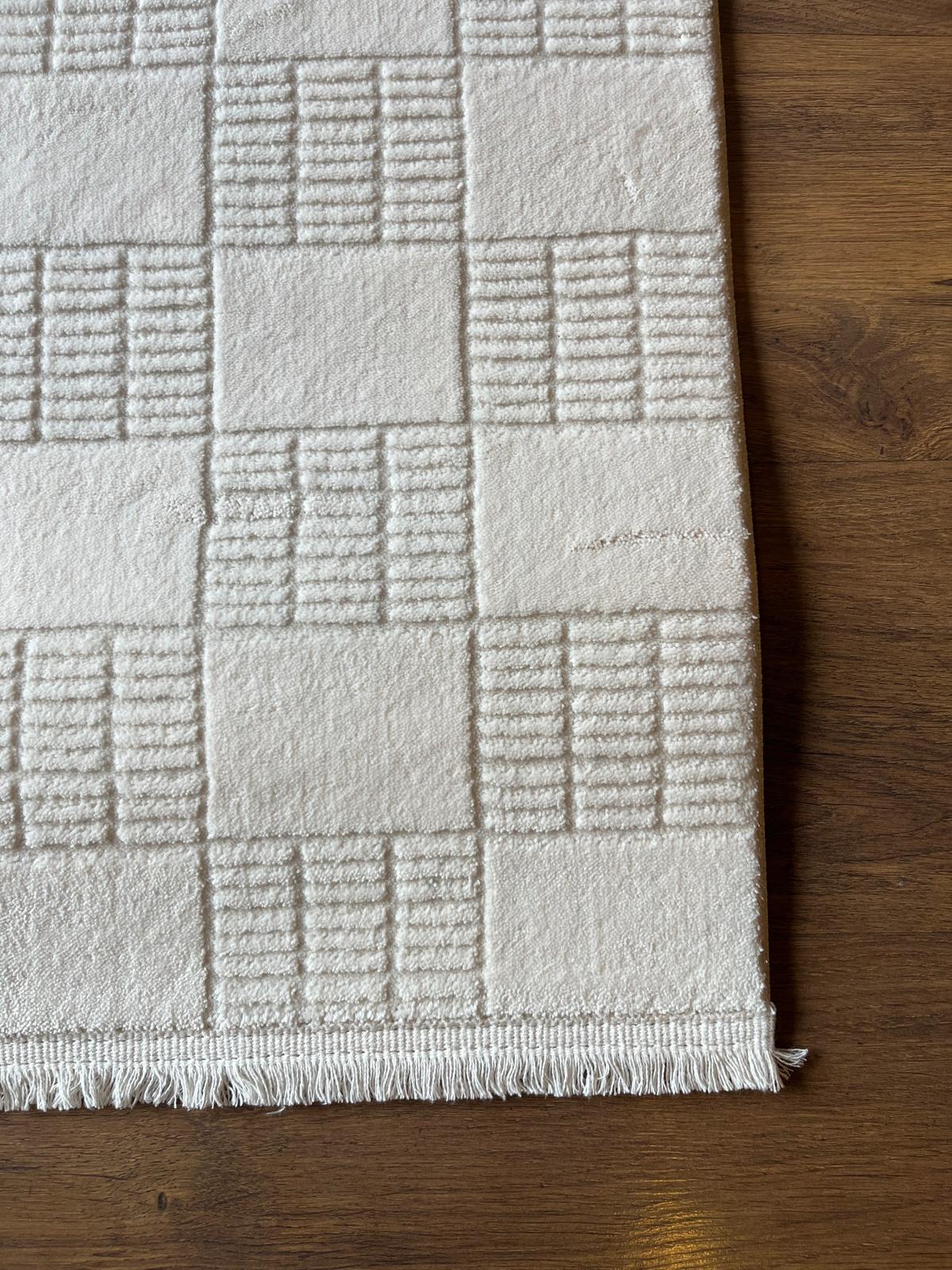 Modern Checkerboard Texture Rug, 5x7 Cream Contemporary Area Carpet (160x230cm)