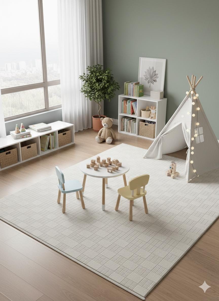 Modern Checkerboard Texture Rug, 5x7 Cream Contemporary Area Carpet (160x230cm)