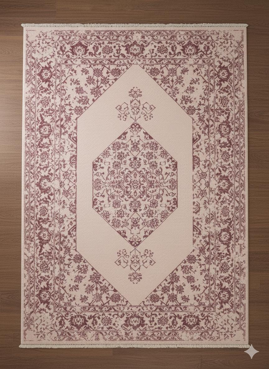 Distressed Pink Oriental Wool Rug – Medallion Boho Chic Carpet (160x230 cm)