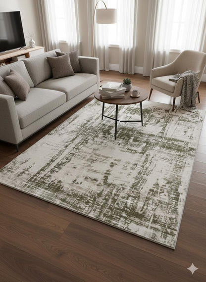 Olive Green Abstract Wool Rug – Contemporary Area Carpet 160x230cm
