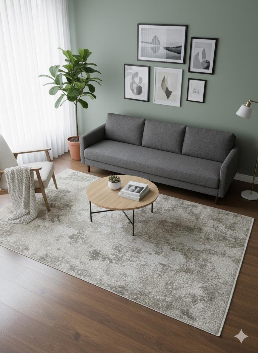 Contemporary Beige Abstract Area Rug: 160x230cm Soft Gray and Beige Fine Quality Carpet