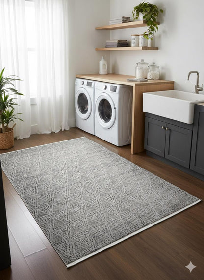 Modern Contemporary Area Rug, Grey Geometric 160x230cm Fine Quality Carpet for Living Room
