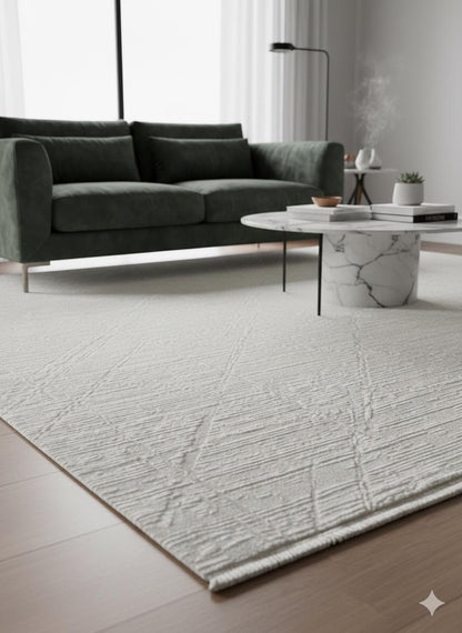 Textured Cream Area Rug, Modern Minimalist Living Room Carpet (160x230 cm)