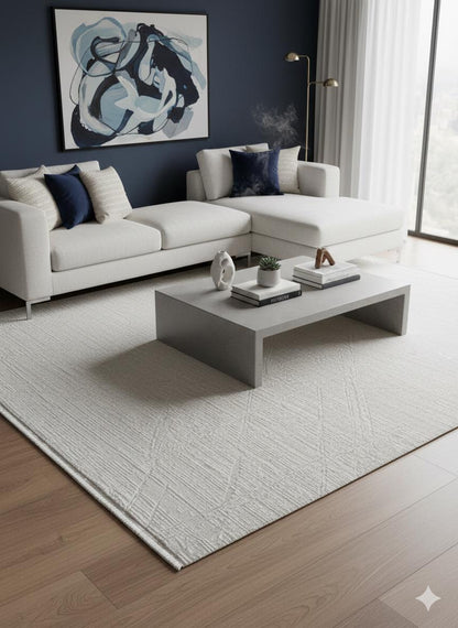 Textured Cream Area Rug, Modern Minimalist Living Room Carpet (160x230 cm)