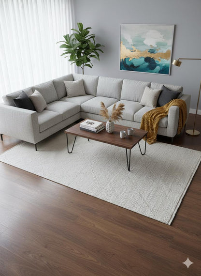 Textured Cream Area Rug, Modern Minimalist Living Room Carpet (160x230 cm)