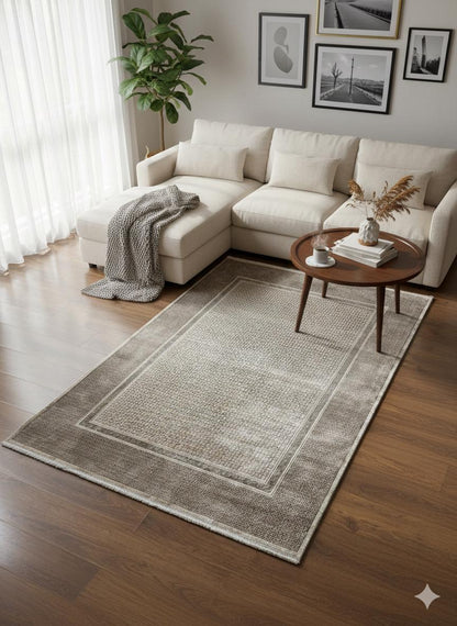 Distressed Geometric Area Rug – Taupe Beige Neutral Muted Carpet