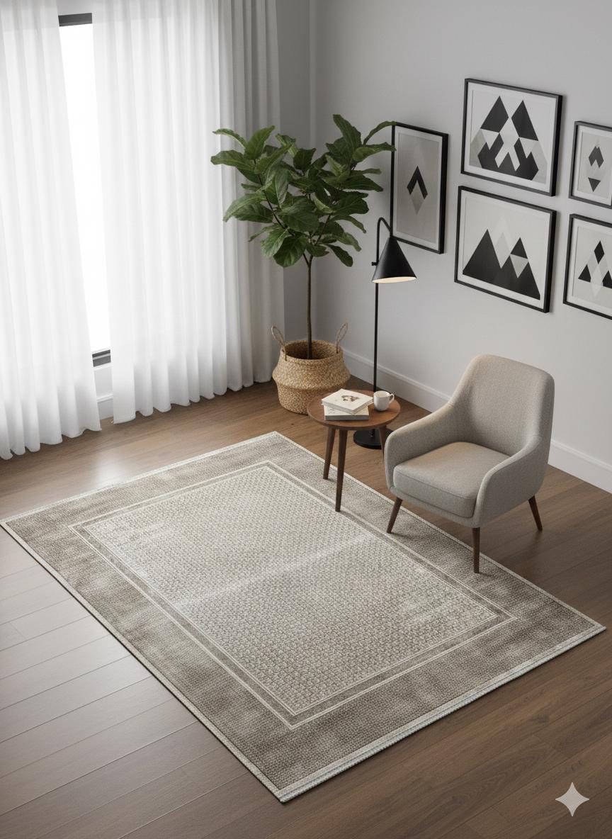 Distressed Geometric Area Rug – Taupe Beige Neutral Muted Carpet