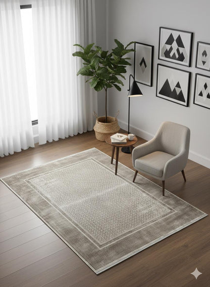 Distressed Geometric Area Rug – Taupe Beige Neutral Muted Carpet