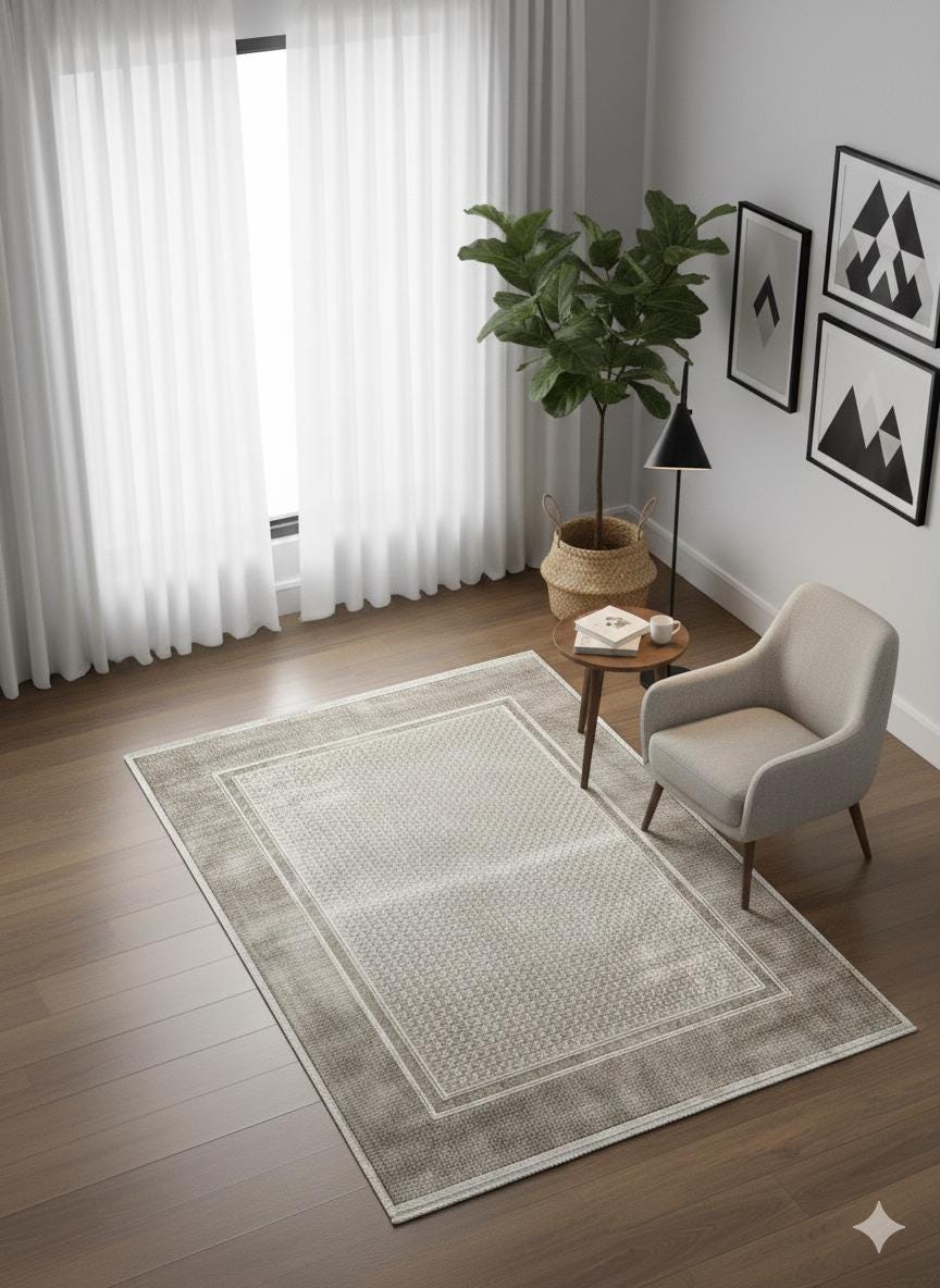 Distressed Geometric Area Rug – Taupe Beige Neutral Muted Carpet