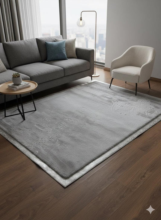 Silver Faux Leather Rug 5x7ft: Modern Minimalist Turkish Area Rug