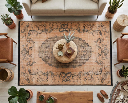 Distressed Medallion Area Rug – Turkish Style Terracotta Oriental Carpet