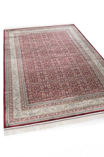 Red Afghan Area Rug – Silk-Feel Viscose Oriental Carpet