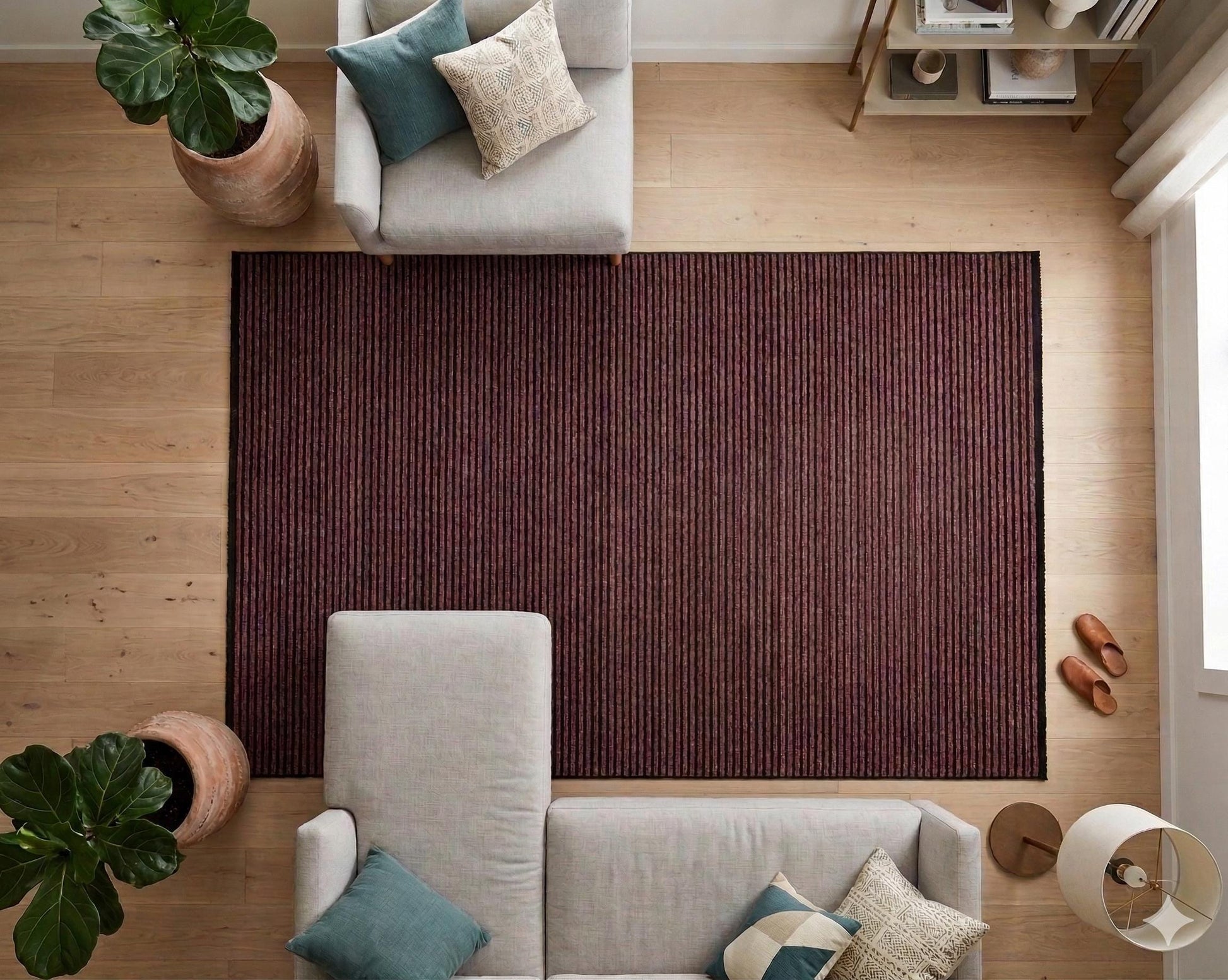Dark Burgundy Striped Area Rug | Washable Ribbed Carpet, Pet Friendly Non-Slip Home Decor