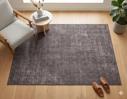 Washable Charcoal Grey Distressed Area Rug | Low Pile Non-Slip Boho Carpet