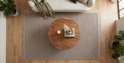 Modern Ribbed Area Rug – Beige Taupe Striped Carpet, Hand-Woven Cotton Blend, Scandi Style