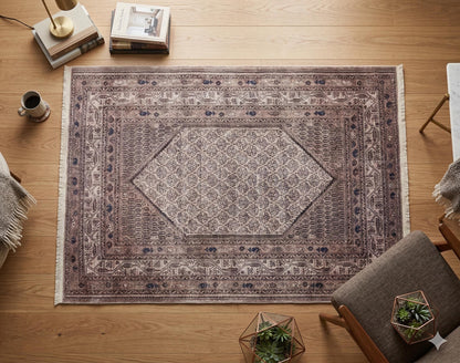 Beige Turkish Rug: Classic Medallion Anatolian Carpet