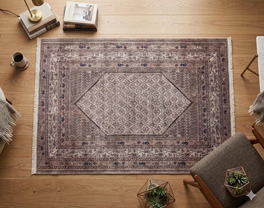 Beige Turkish Rug: Classic Medallion Anatolian Carpet