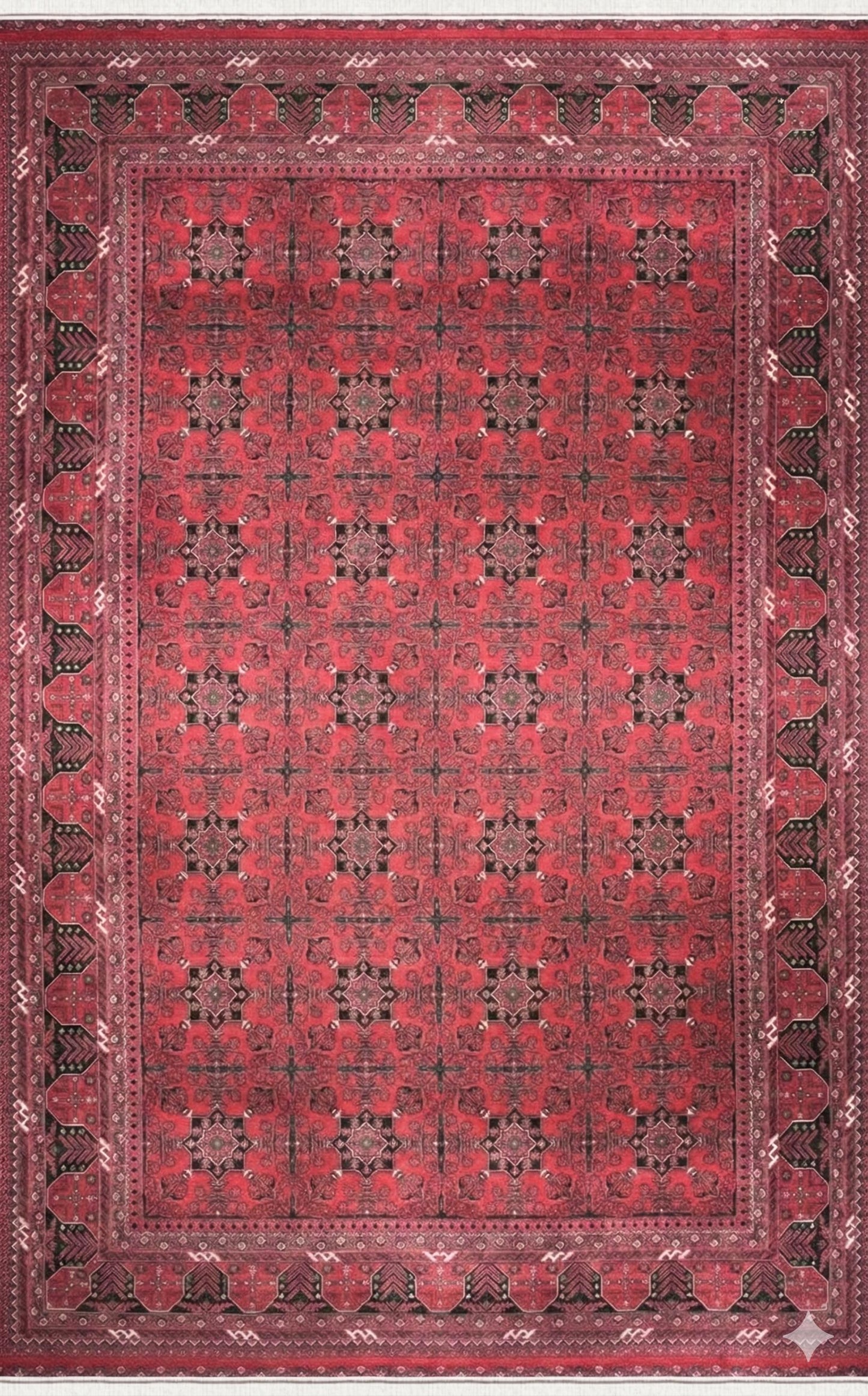 Red Afghan Area Rug – Silk-Feel Viscose Oriental Carpet