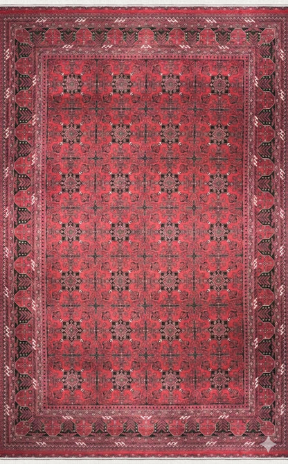 Red Afghan Area Rug – Silk-Feel Viscose Oriental Carpet