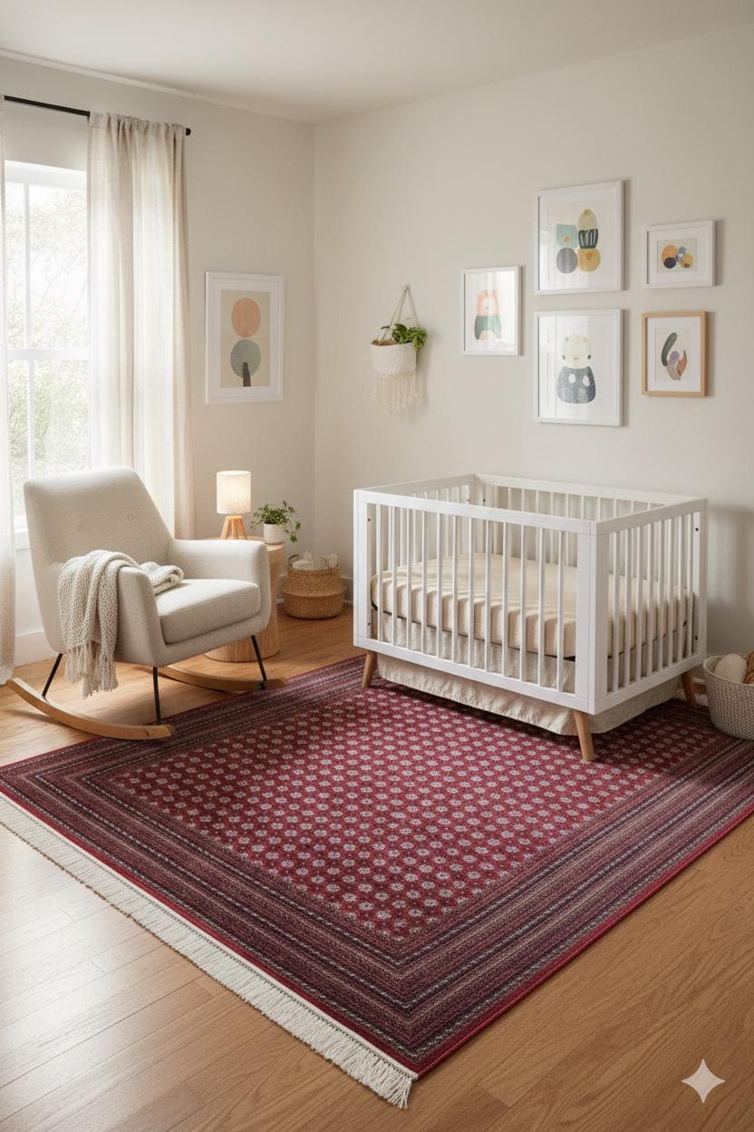 Red Afghan Area Rug – Silk-Feel Viscose Oriental Carpet