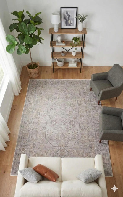 Faded Floral Turkish Rug: Vintage Style Area Carpet