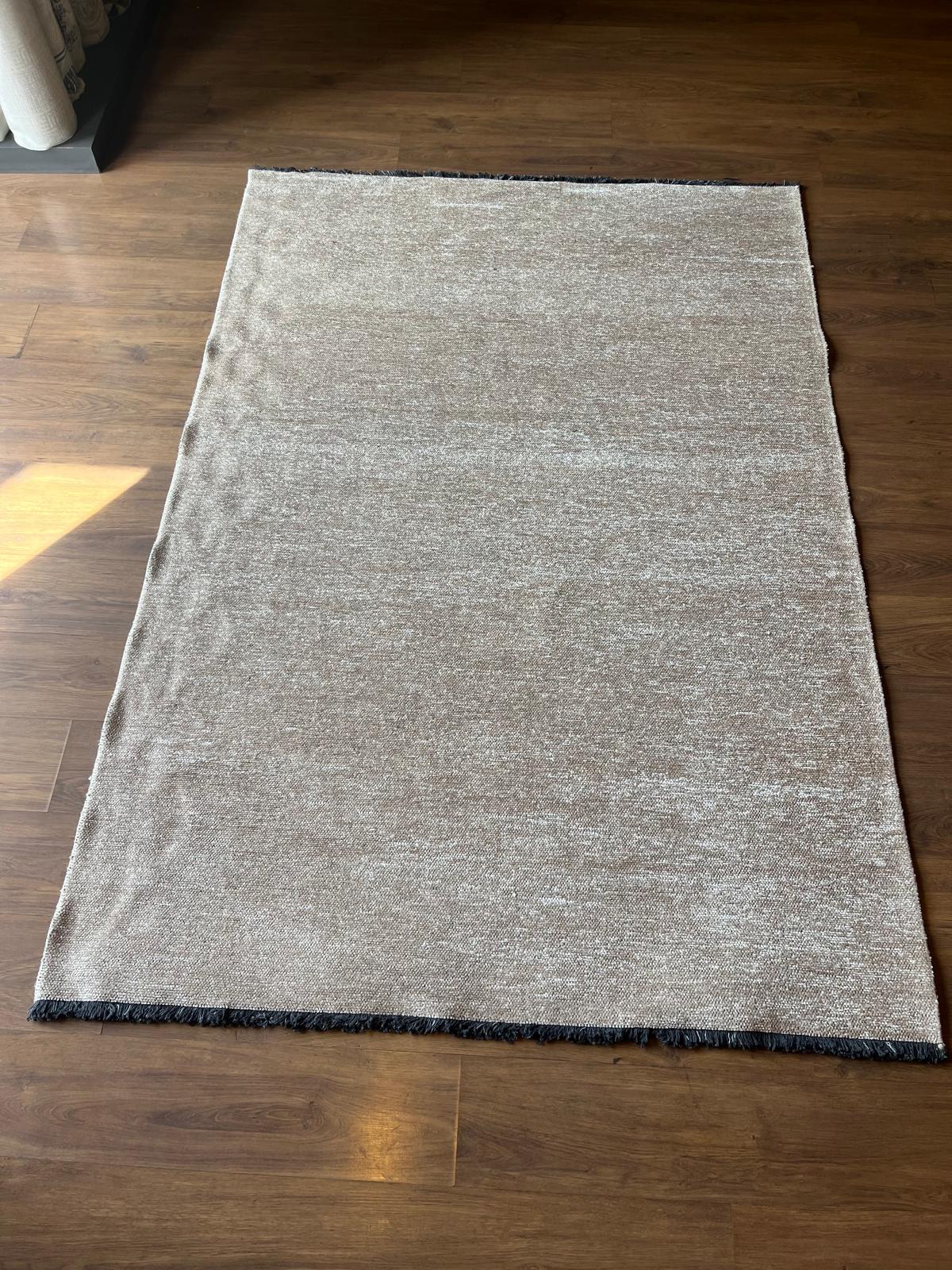 Cream Textured Geometric Carpet with Tassels, Minimalist Scandi Home Decor, Neutral Living Room Rug.
