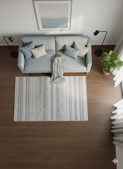 Cream Textured Geometric Carpet with Tassels, Minimalist Scandi Home Decor, Neutral Living Room Rug.