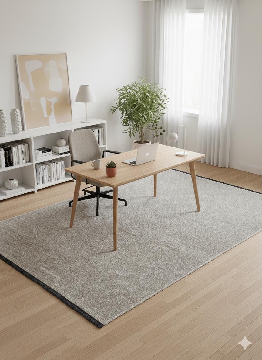 Cream Textured Geometric Carpet with Tassels, Minimalist Scandi Home Decor, Neutral Living Room Rug.