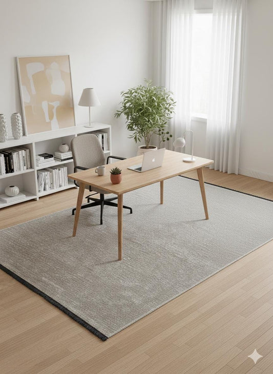 Cream Textured Geometric Carpet with Tassels, Minimalist Scandi Home Decor, Neutral Living Room Rug.
