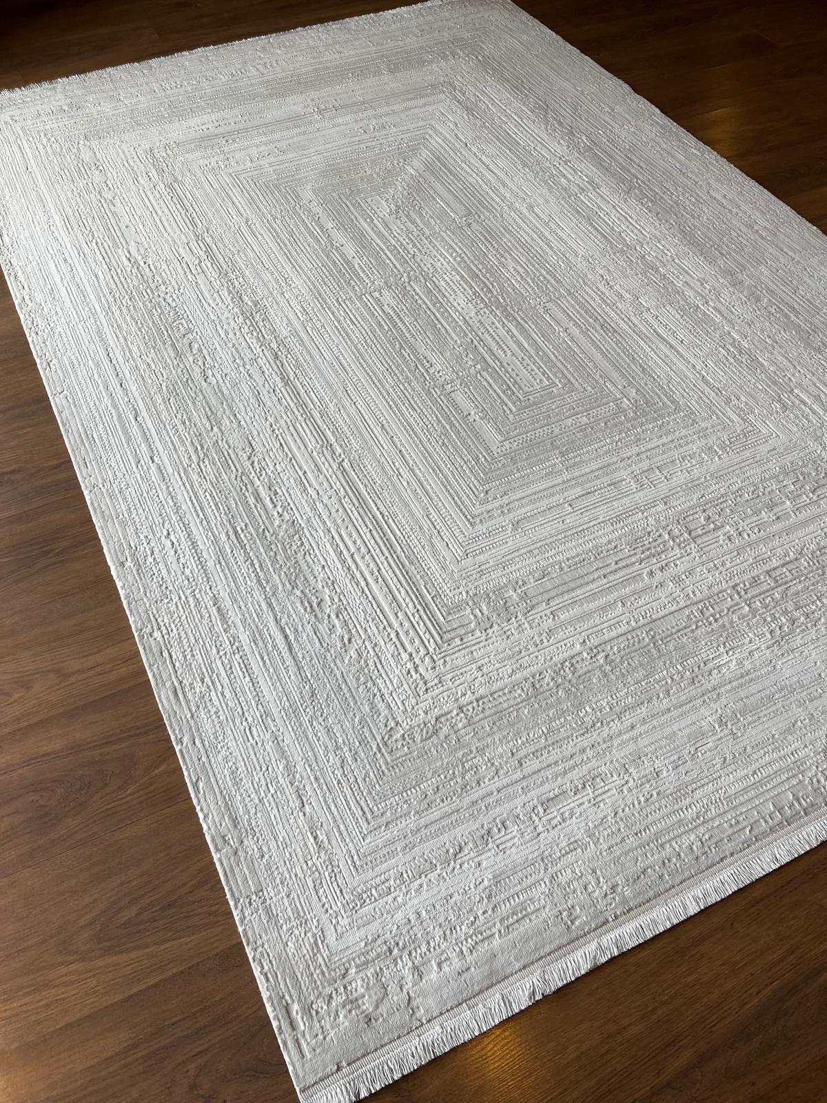 Modern White Texture Rug, 5x7 Cream Contemporary Area Carpet (160x230cm)