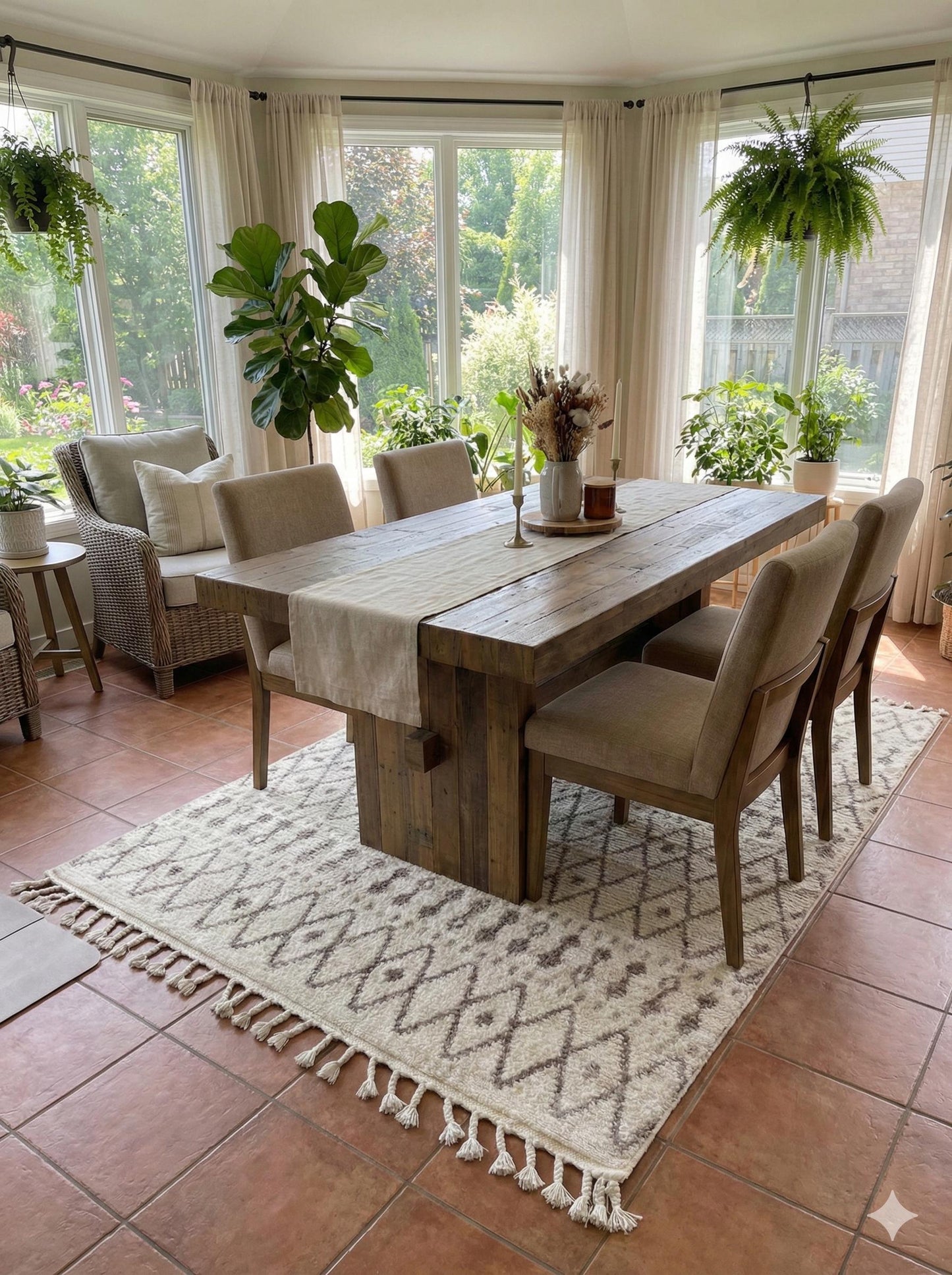 Cream Textured Geometric Carpet with Tassels, Minimalist Scandi Home Decor, Neutral Living Room Rug.
