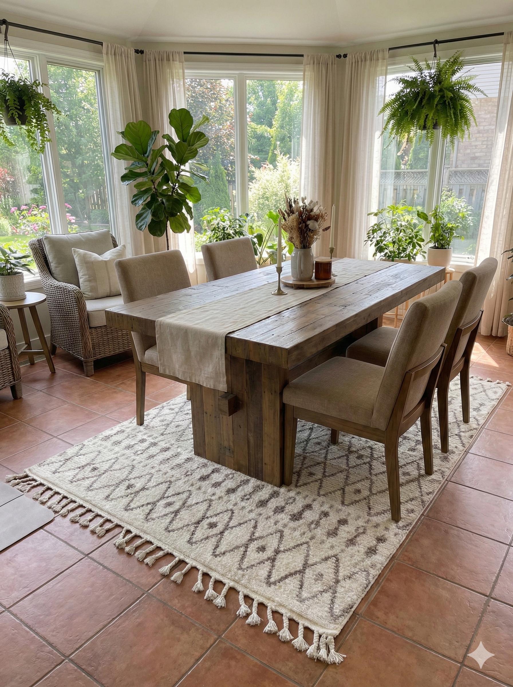 Cream Textured Geometric Carpet with Tassels, Minimalist Scandi Home Decor, Neutral Living Room Rug.