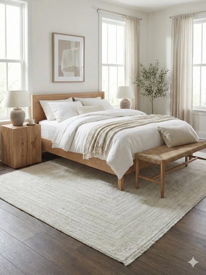 Modern White Texture Rug, 5x7 Cream Contemporary Area Carpet (160x230cm)