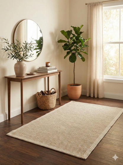 Modern Beige Jute Rug: Flatweave Outdoor/indoor carpet