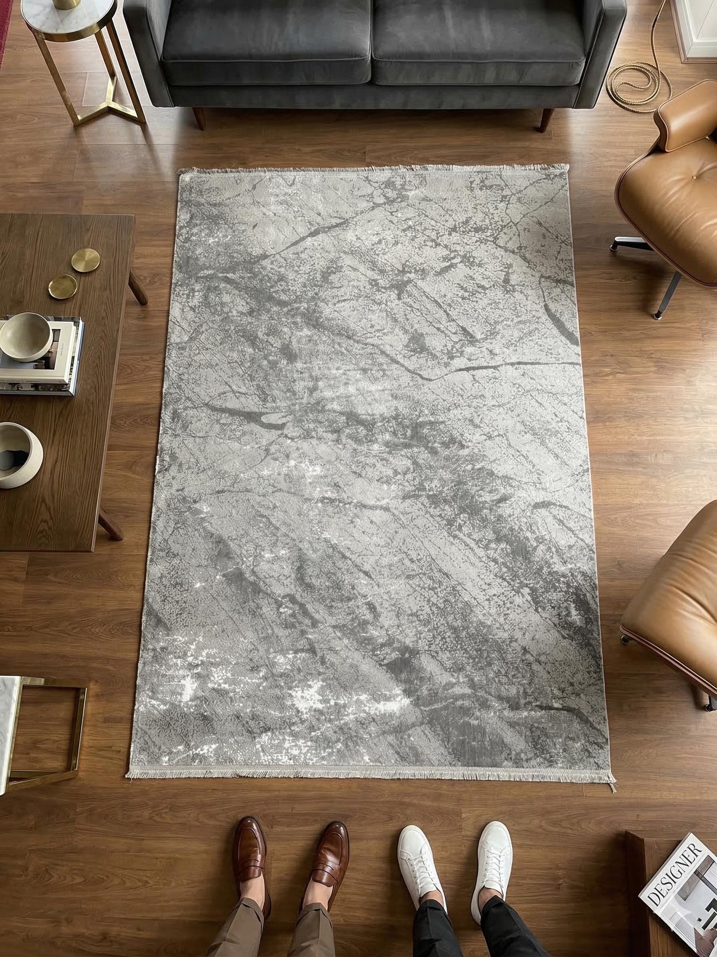 Gray Marble Area Rug – Abstract Stone Texture Carpet for Living Room