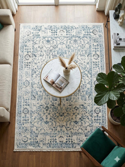 Distressed Blue Persian Style Area Rug – Boho Floral Carpet, 160x230cm