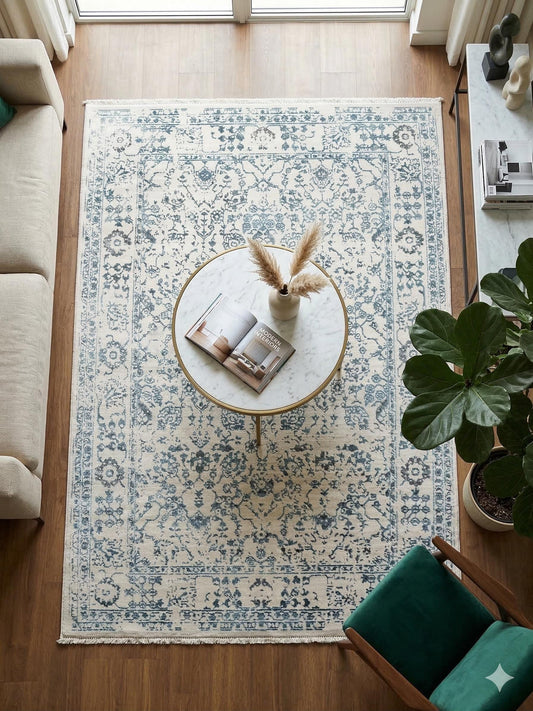 Distressed Blue Persian Style Area Rug – Boho Floral Carpet, 160x230cm