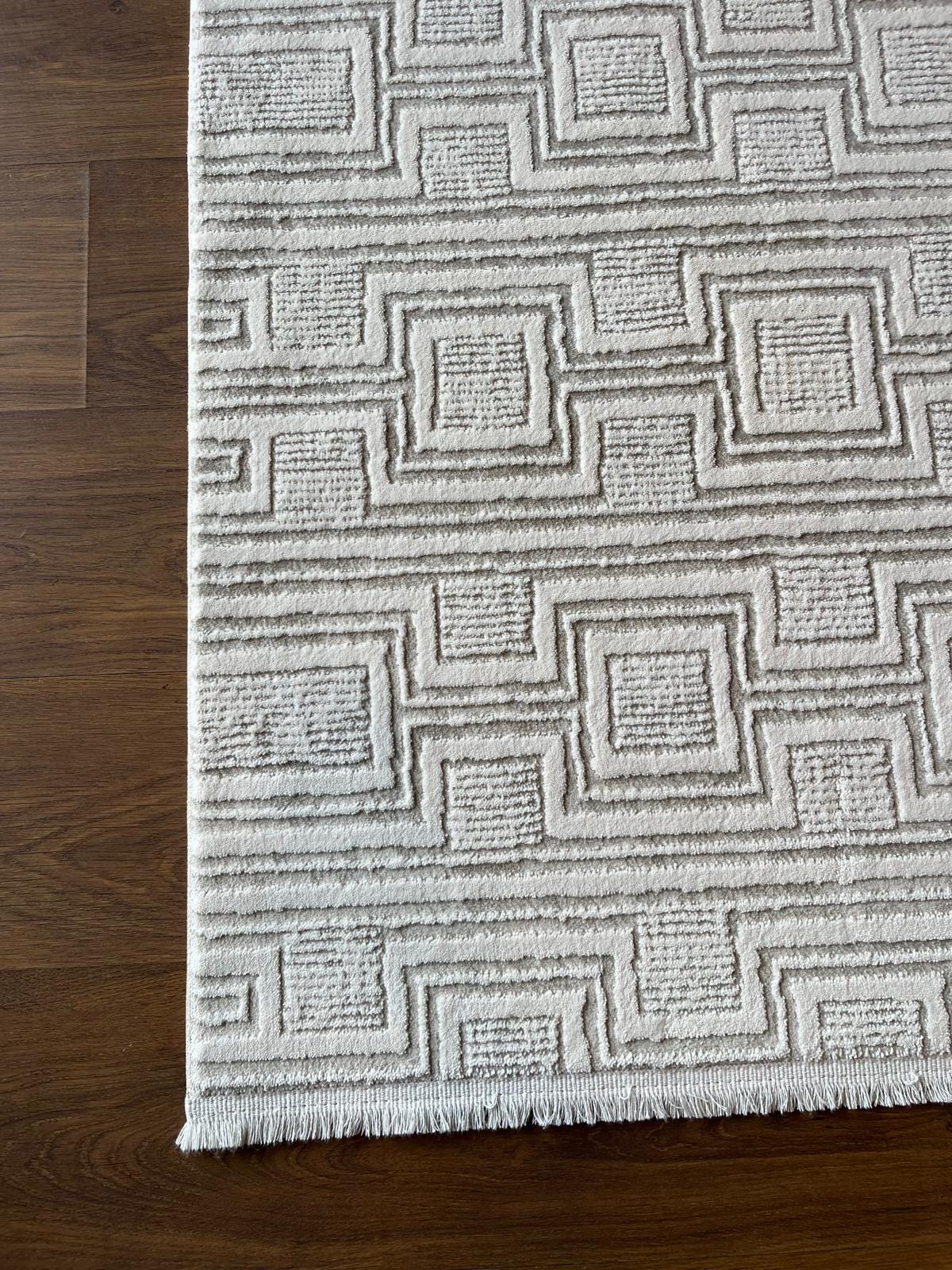 Modern Checkerboard Texture Rug, 5x7 Cream Contemporary Area Carpet (160x230cm)