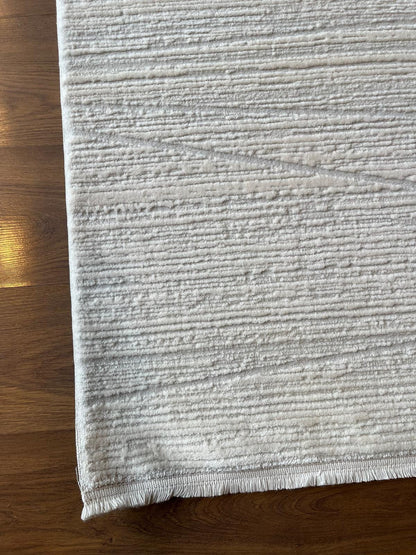 Modern White Texture Rug, 5x7 Cream Contemporary Area Carpet (160x230cm)