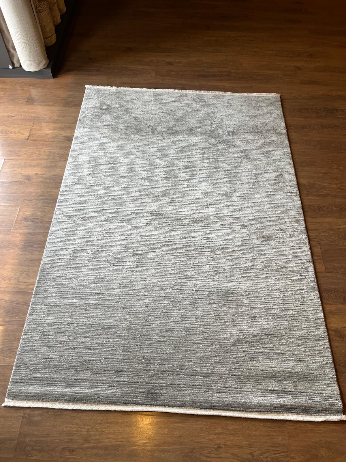 Modern Gray Area Rug with Tassels: Washable, Anti-Allergic Carpet
