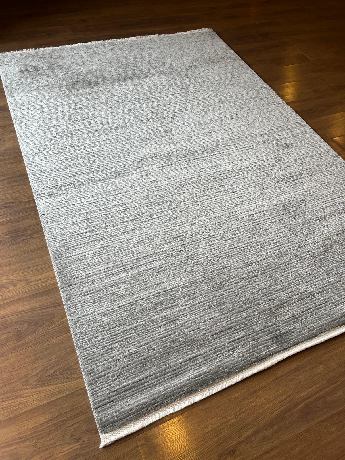 Modern Gray Area Rug with Tassels: Washable, Anti-Allergic Carpet