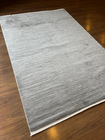 Modern Gray Area Rug with Tassels: Washable, Anti-Allergic Carpet