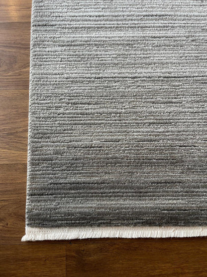 Modern Gray Area Rug with Tassels: Washable, Anti-Allergic Carpet