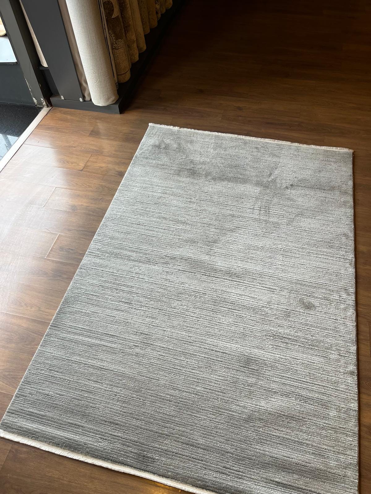 Modern Gray Area Rug with Tassels: Washable, Anti-Allergic Carpet