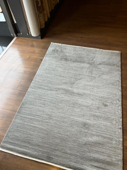 Modern Gray Area Rug with Tassels: Washable, Anti-Allergic Carpet