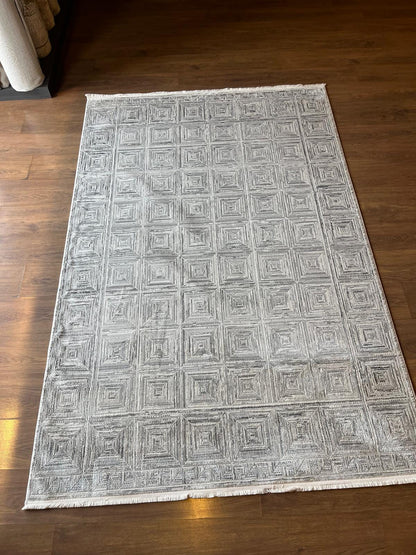 Modern Contemporary Area Rug, Grey Geometric 160x230cm Fine Quality Carpet for Living Room