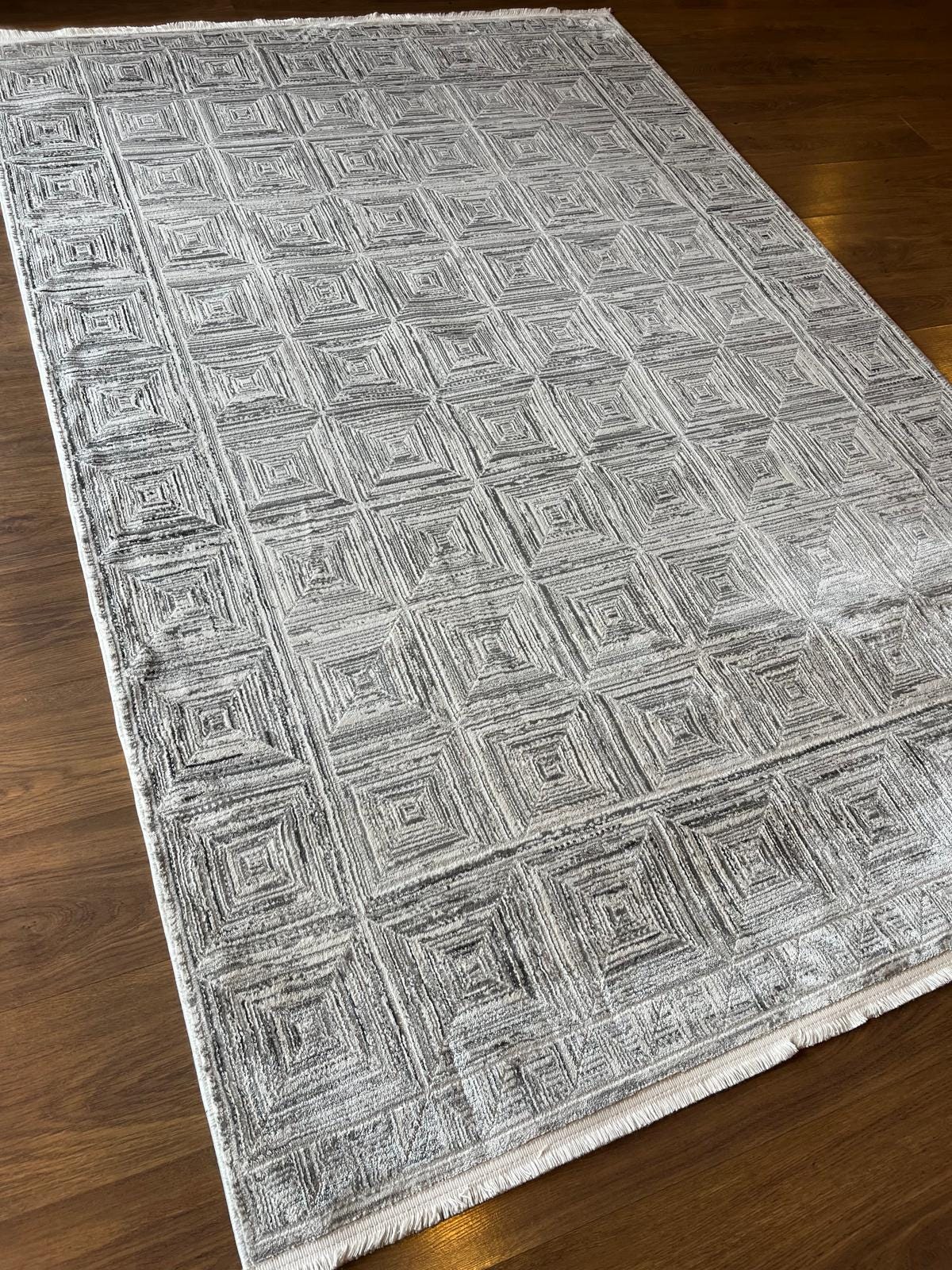 Modern Contemporary Area Rug, Grey Geometric 160x230cm Fine Quality Carpet for Living Room