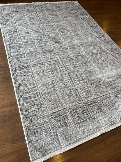 Modern Contemporary Area Rug, Grey Geometric 160x230cm Fine Quality Carpet for Living Room