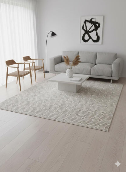 Modern Checkerboard Texture Rug, 5x7 Cream Contemporary Area Carpet (160x230cm)